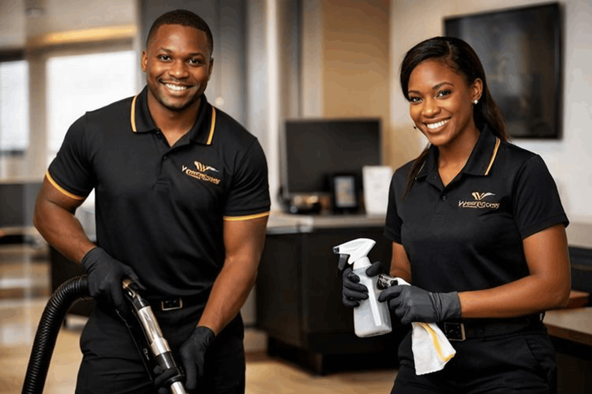 Professional cleaner mopping commercial corridor